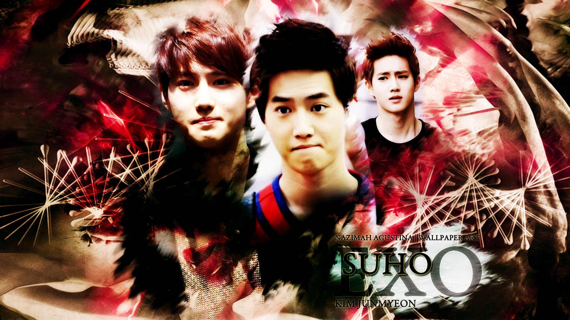 1920x1080 SUHO exo kim junmyeon leader wallpaper abstract red black by nazimah agustina. ♥ AgustiNazimah Experience ♥