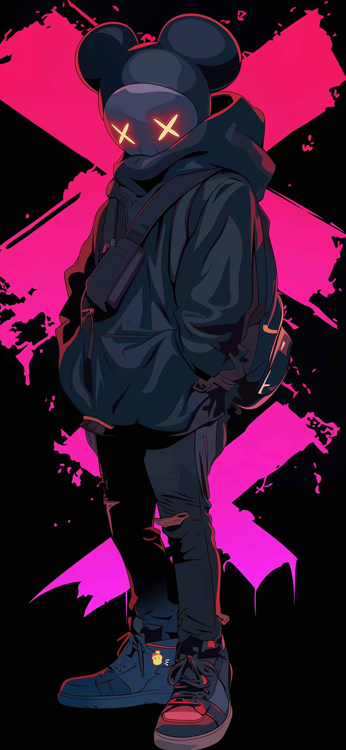 1180x2554 KAWS Hype Neon Dark Background Wallpaper