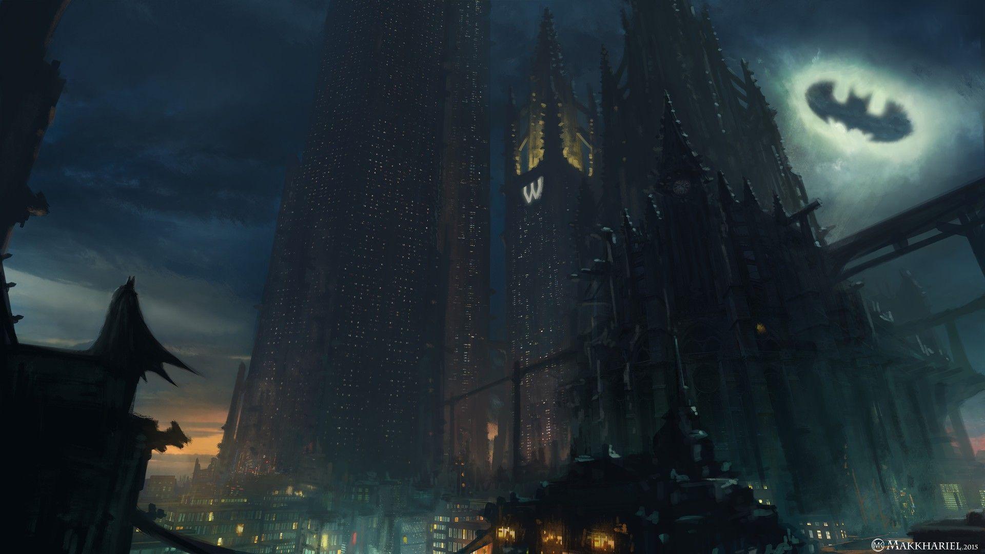1920x1080 #superhero, #concept art, #Batman, #Gotham City, #DC