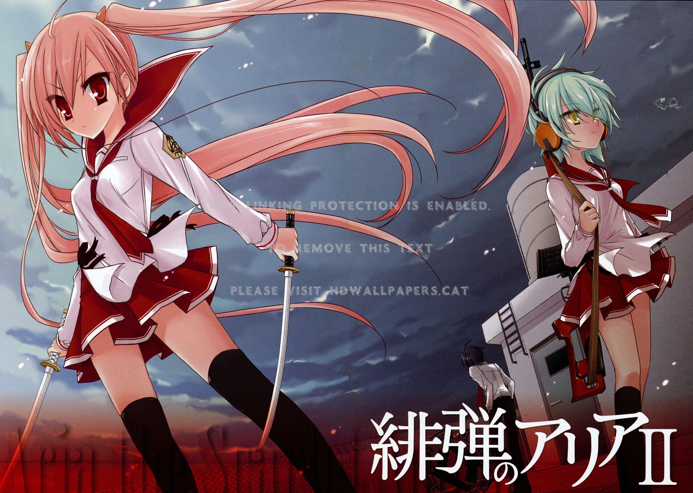 2247x1600 hidan no aria red battle black headphones