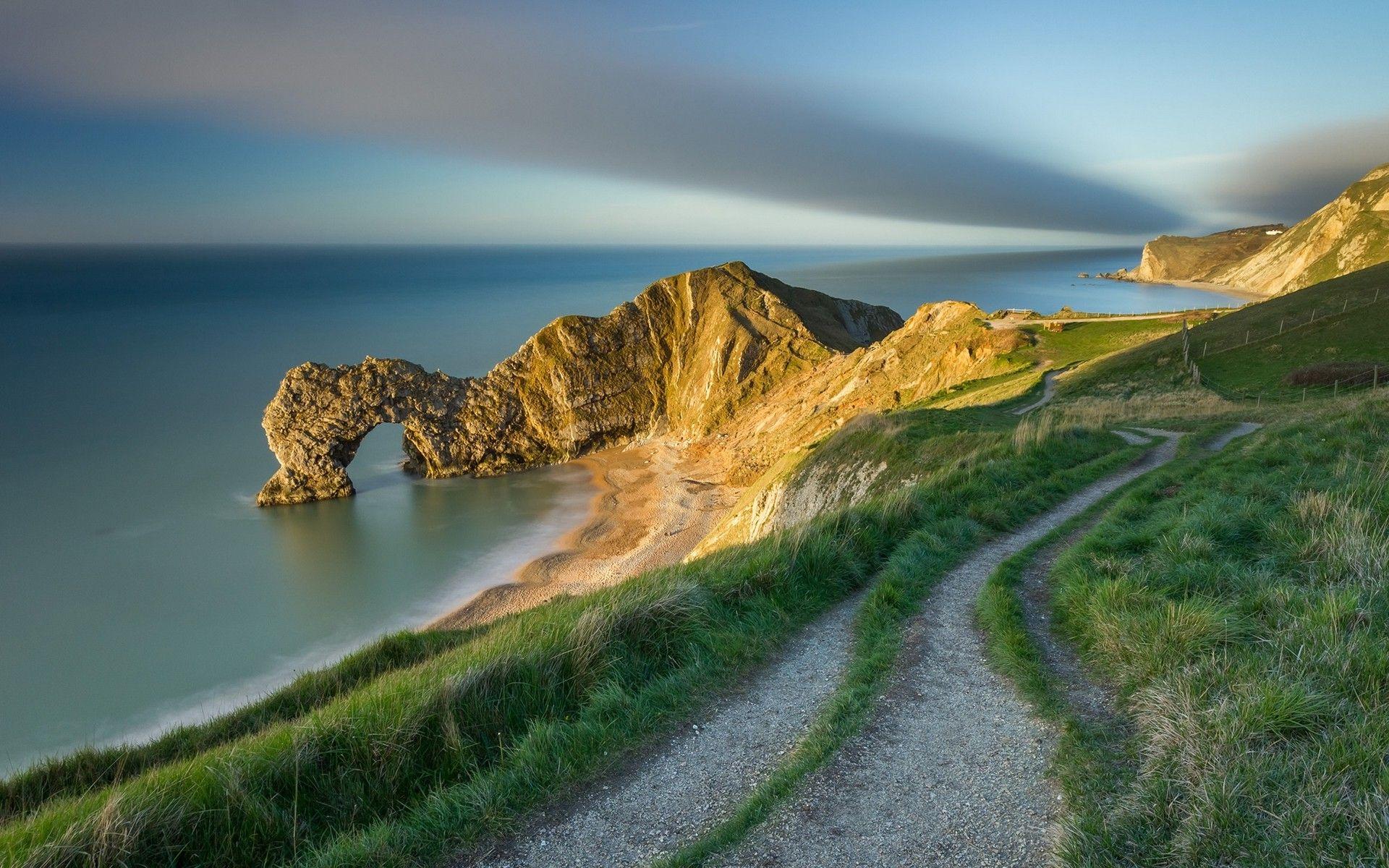 1920x1200 nature, Landscape, Beach, England, Coast, Durdle Door, Sunset, Sea