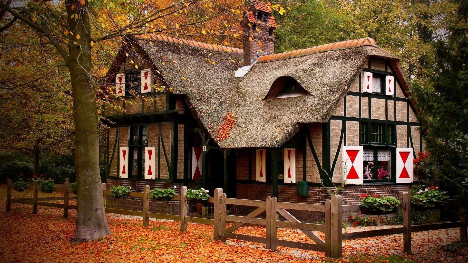1920x1080 Free download House Cozy Autumn Trees HD wallpaper Background HD Wallpaper for [1920x1080] for your Desktop, Mobile & Tablet. Explore Cozy Wallpaper. Country Cottages Wallpaper, Computer English Country Cottage