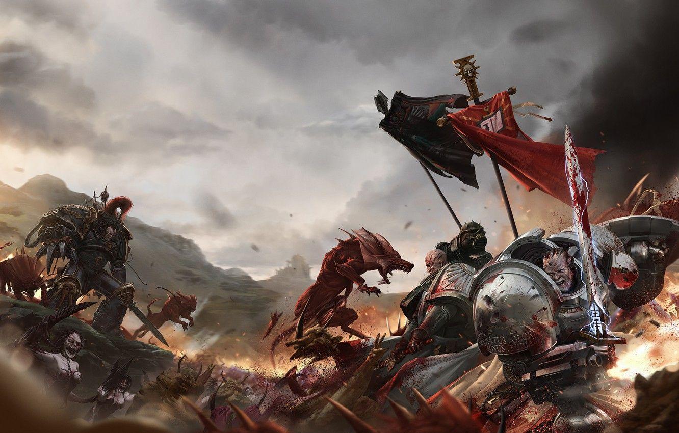 1332x850 Wallpaper chaos, space marines, shield, grey knights, daemon