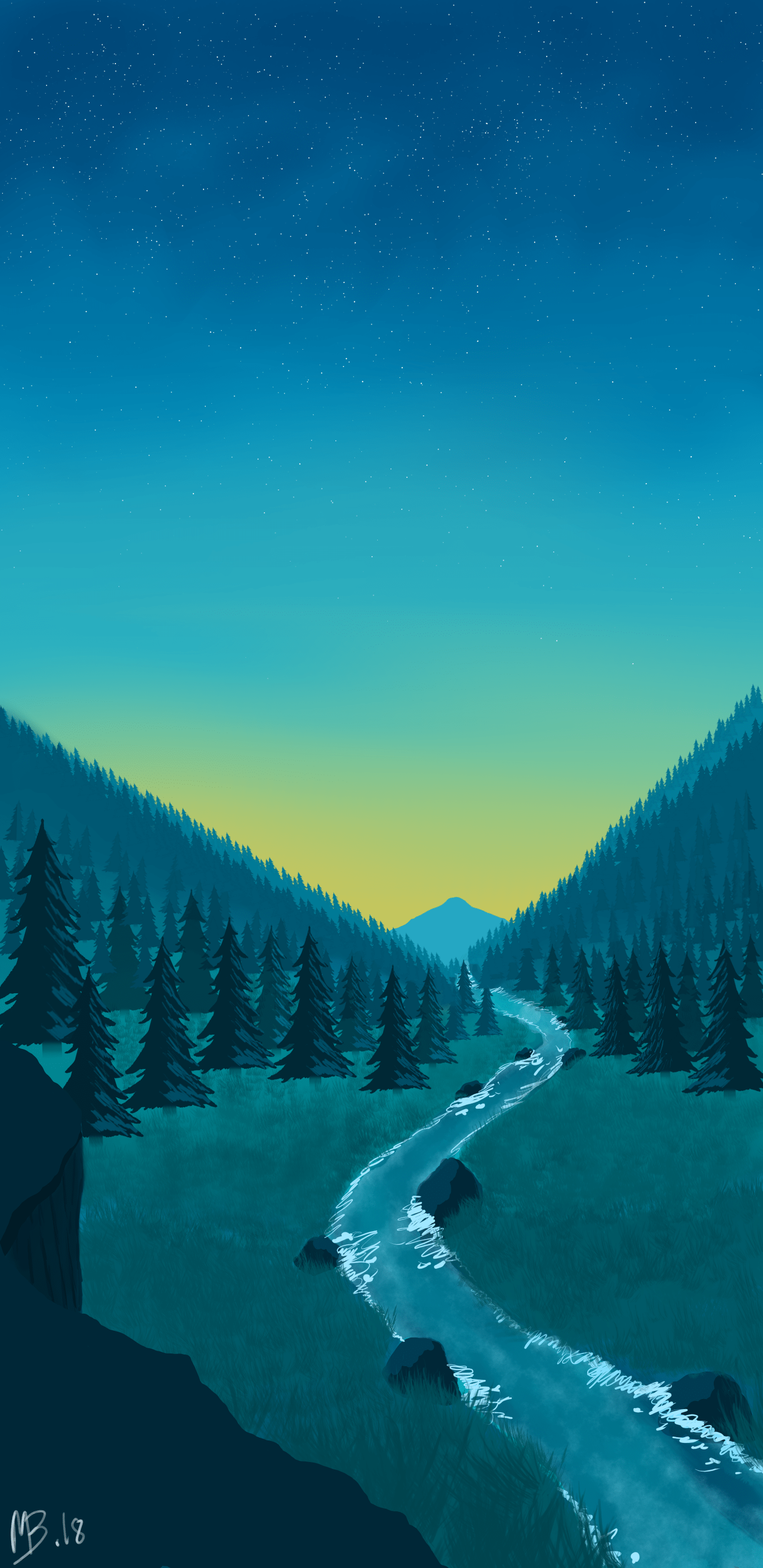 1440x2960 Attempted to draw a minimalist nature wallpaper for my phone