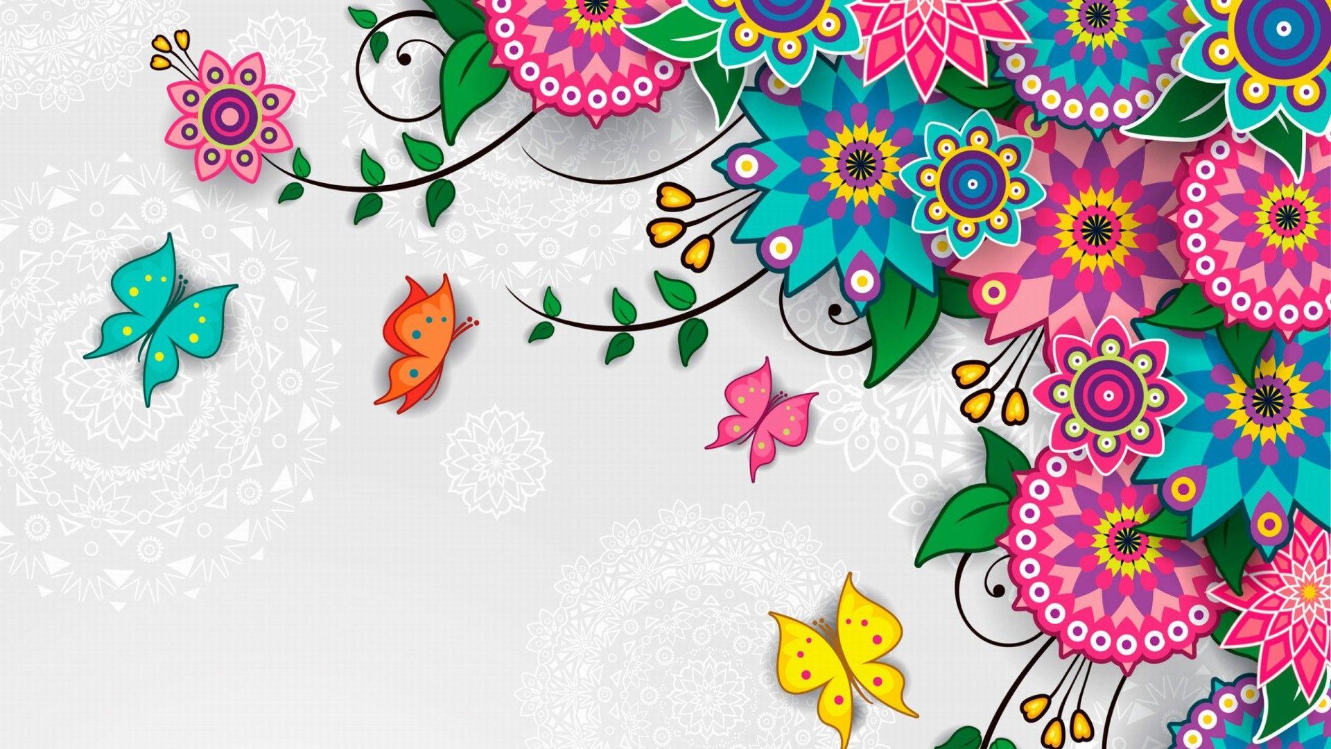 1920x1080 Flower Butterfly Artistic Colors Colorful Spring Wallpaper
