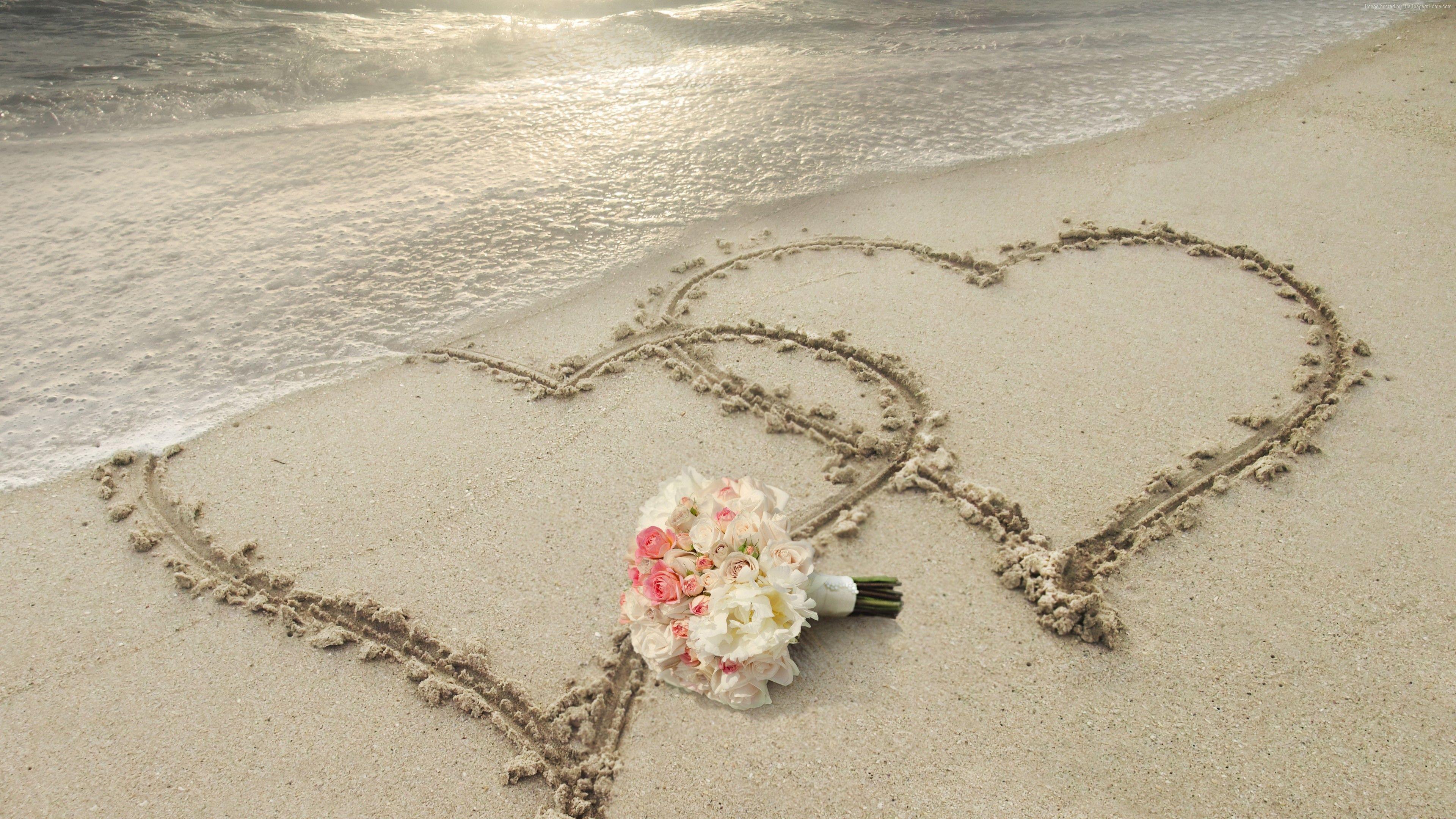 3840x2160 Stock Image love image, heart, 8k, beach, Stock Image Wallpaper