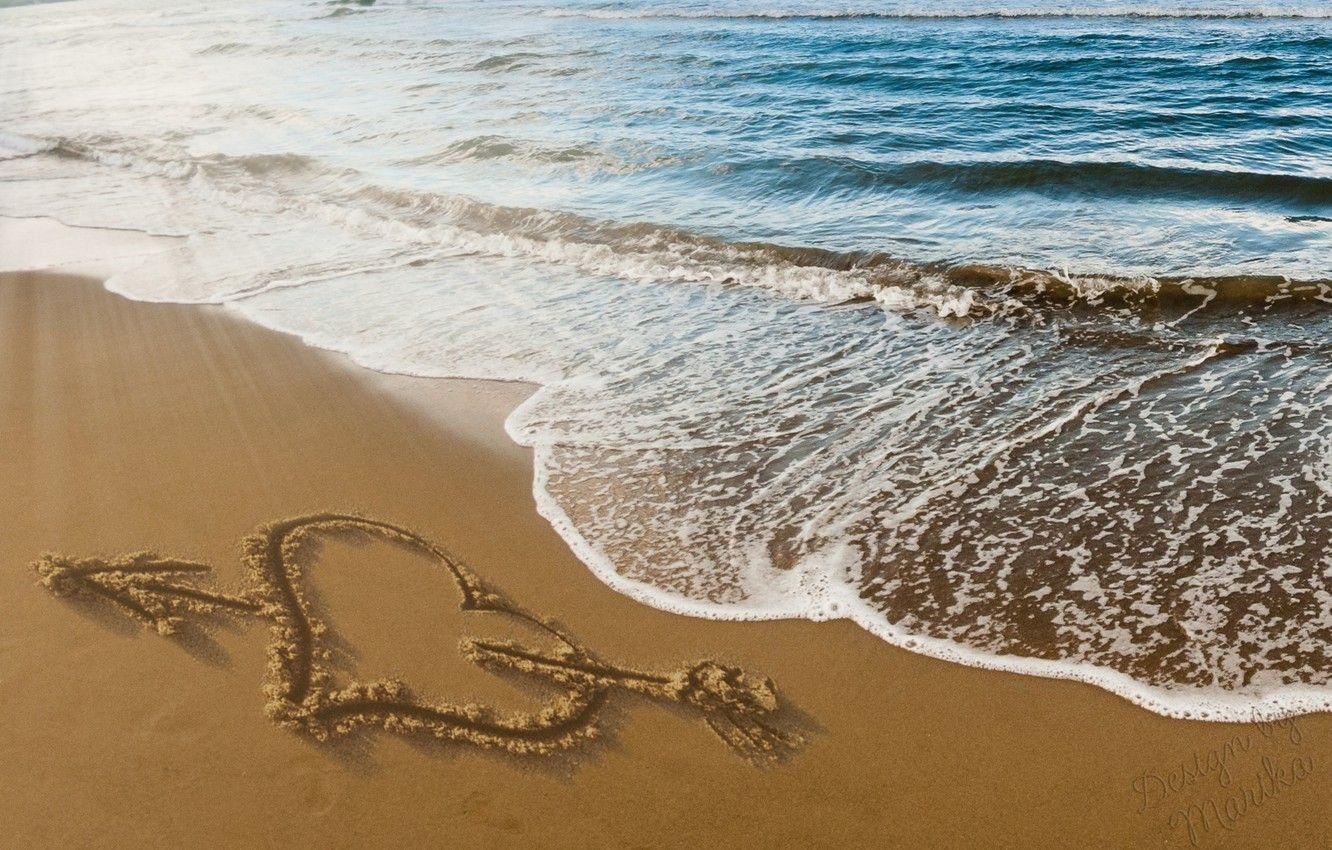 1332x850 Wallpaper sand, beach, love, romance, heart, figure, love, beach