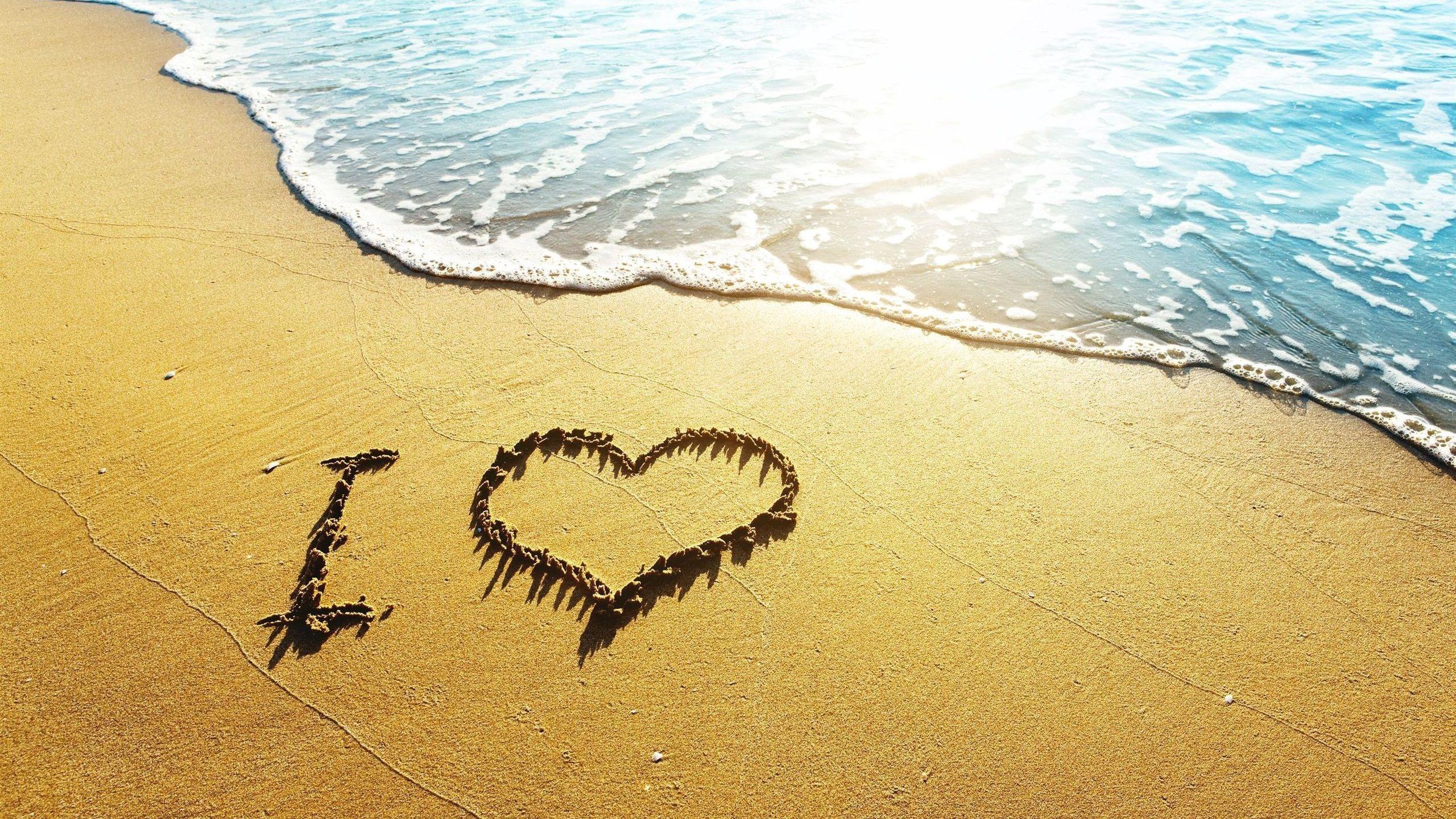 2560x1440 Wallpaper Love heart beach, waves, I Love, sunshine 2560x1600 HD