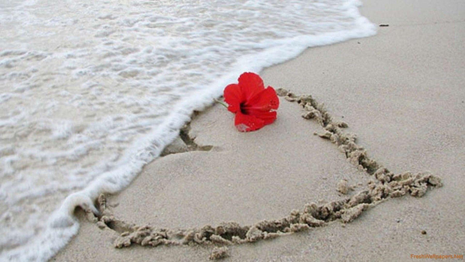 1920x1080 Heart painted in the sand at the beach