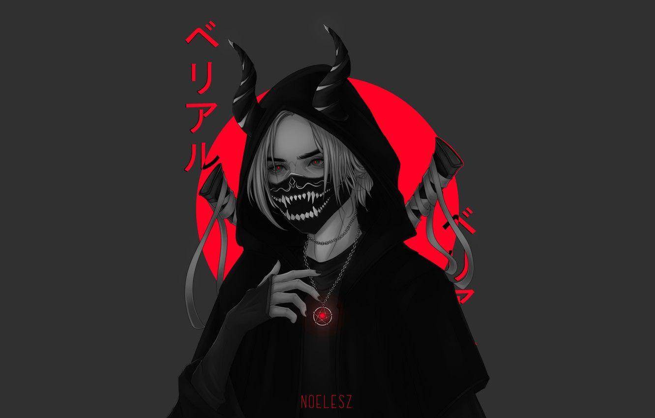 1332x850 Wallpaper Girl, Japan, Style, Japan, Swords, Art, Samurai, Illustration, Katana, Demon, Characters, Noel Sundström, by Noel Sundström, Velial image for desktop, section минимализм