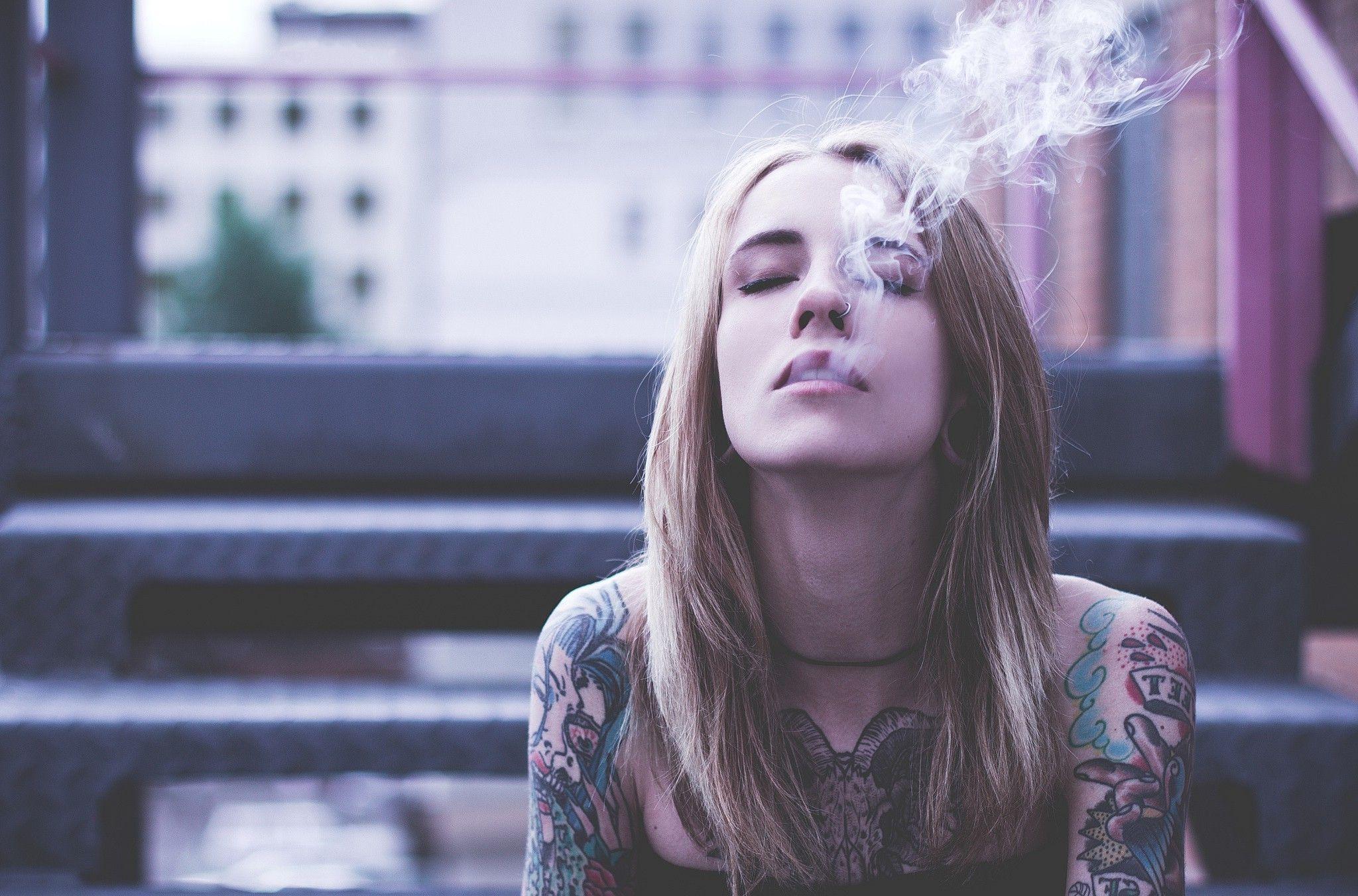2048x1352 women, Closed Eyes, Smoking, Tattoo Wallpaper HD / Desktop