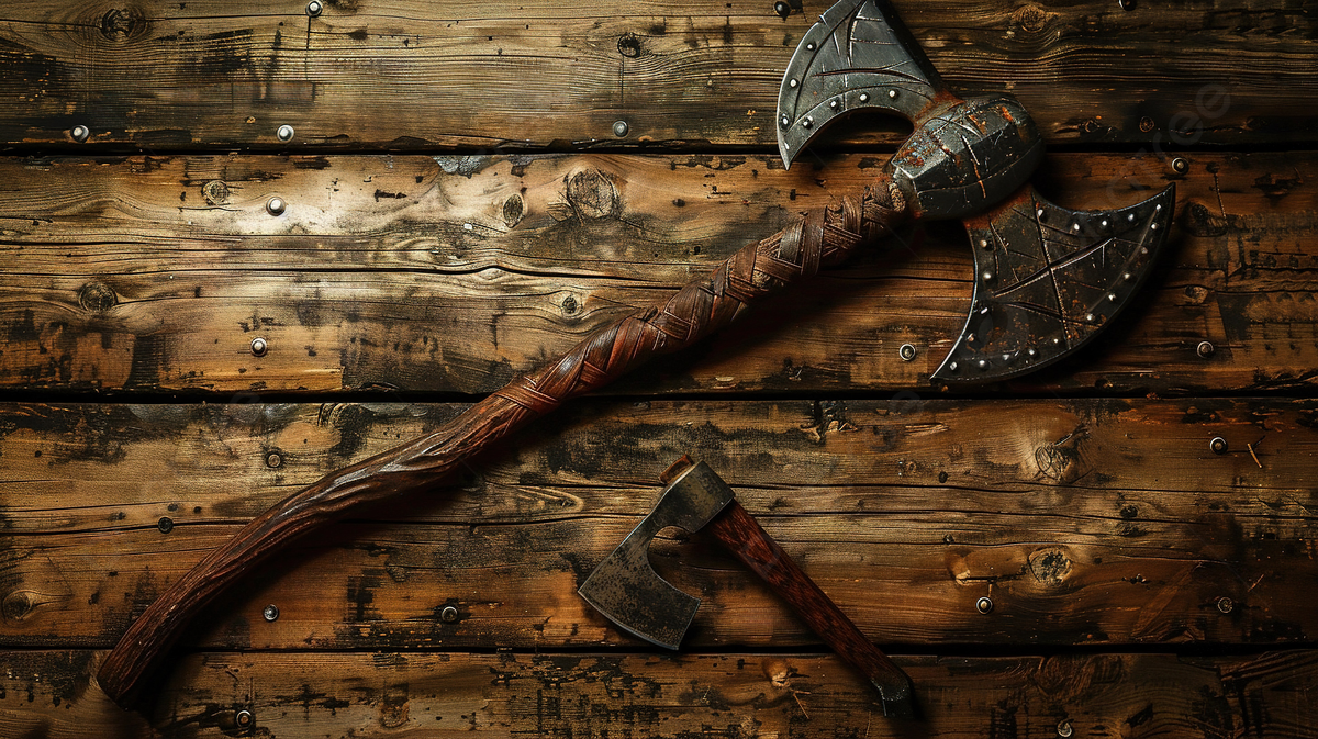 1200x673 War Axe And A Mace On A Wooden Background Photo And Picture For Free Download