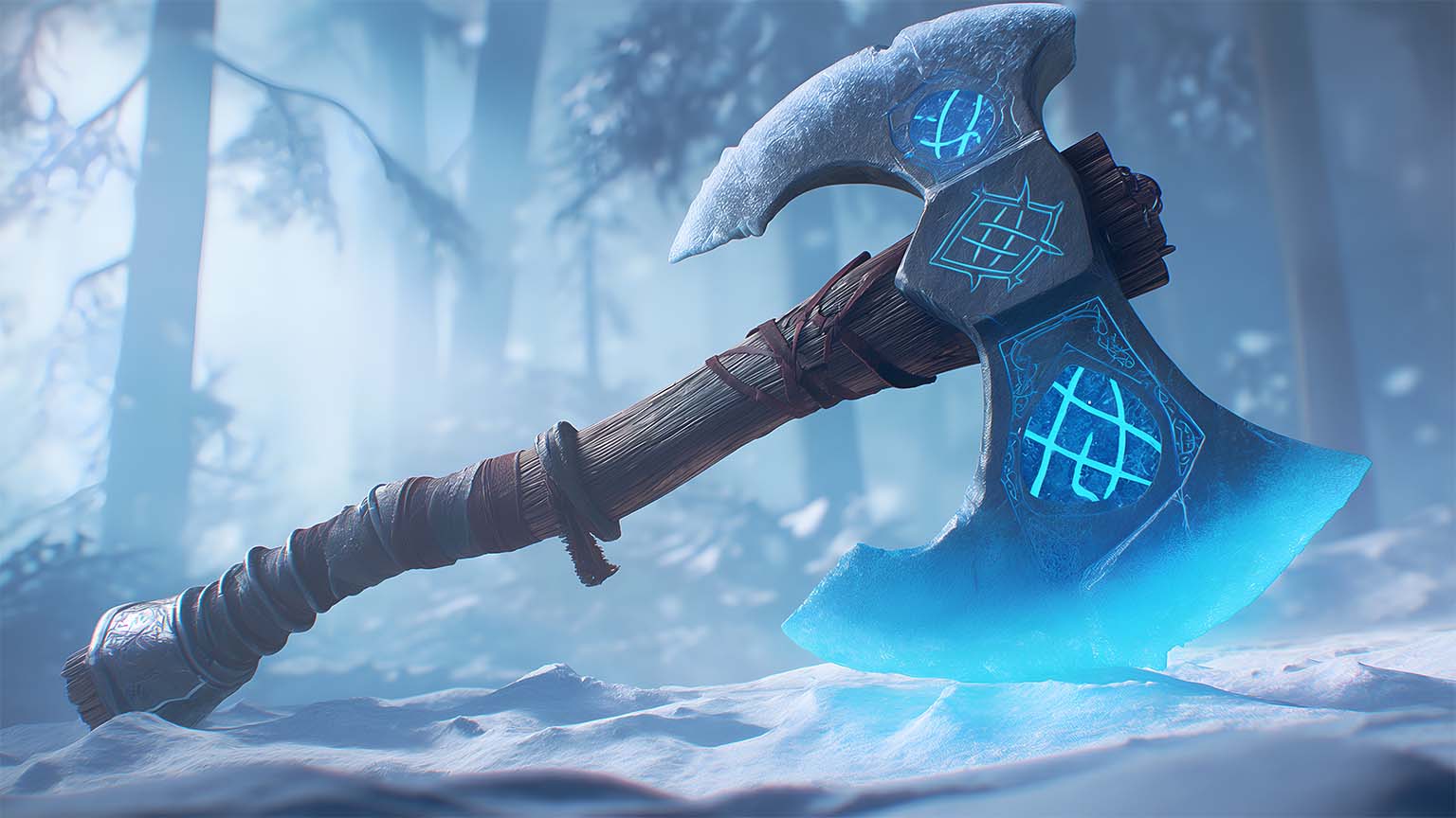 1536x864 Kratos Leviathan Axe Frost Norse Runes Desktop Wallpaper 4K