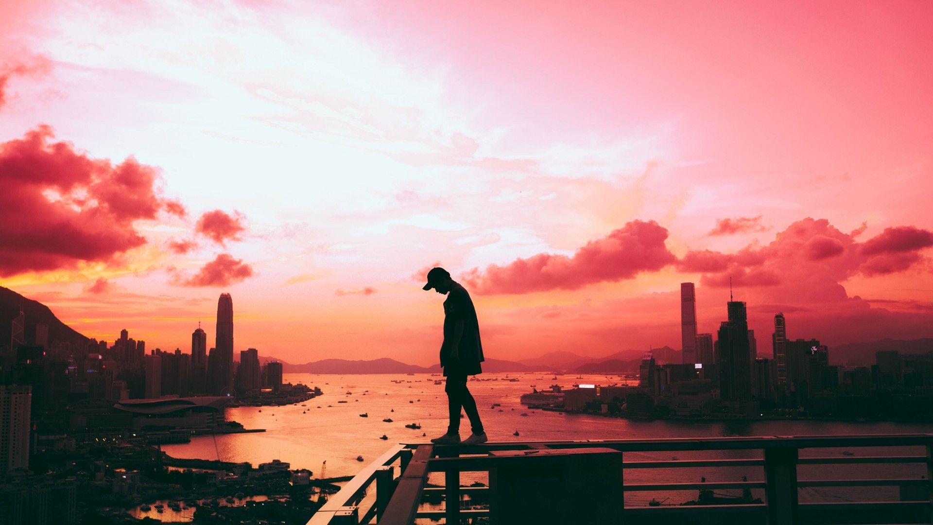 1920x1080 Wallpaper Alone, Sunset, Silhouette, Dusk, 4K, Photography
