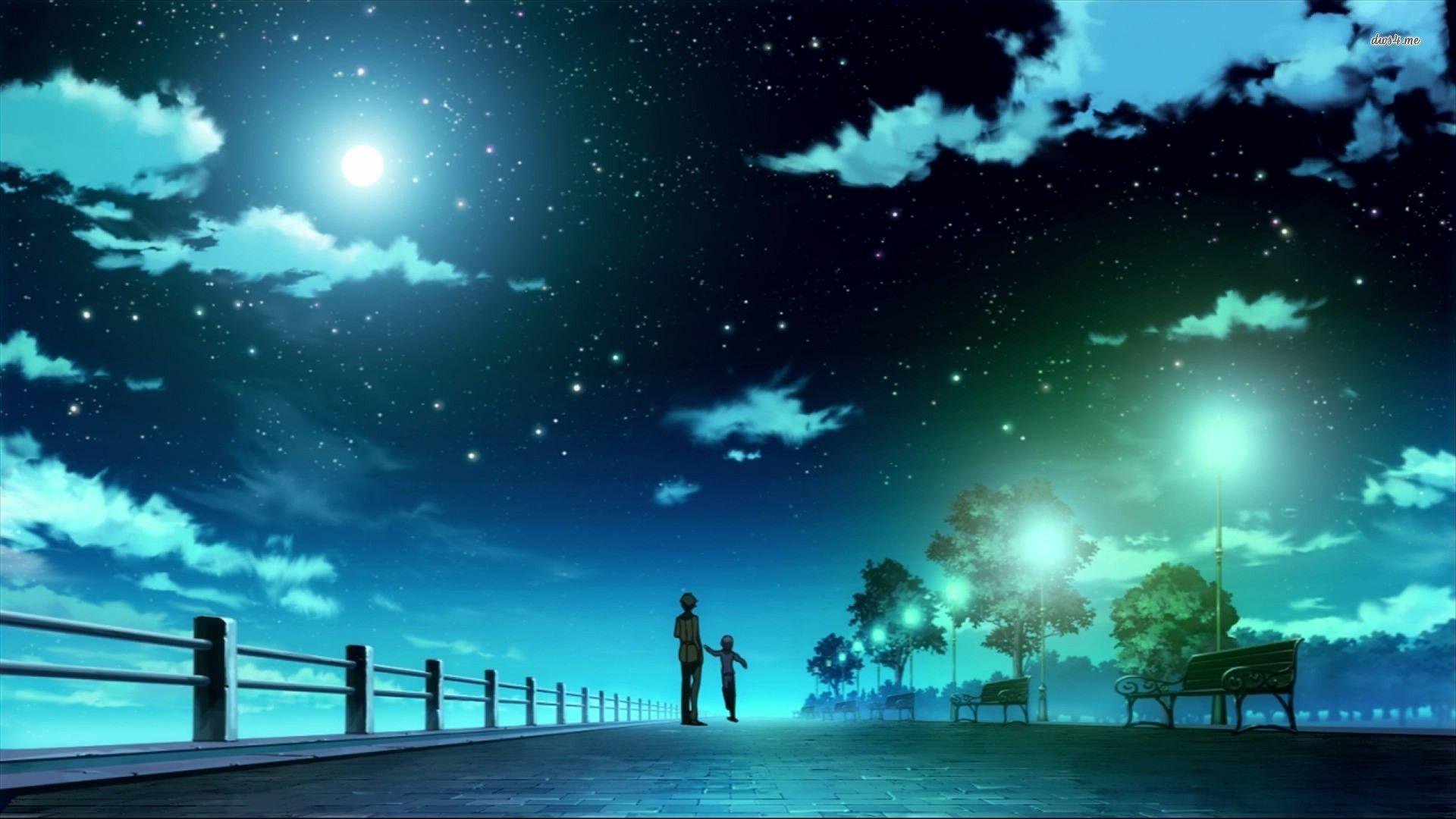 Starry Night Sky Moon Stars Anime Scenery 8K Wallpaper #6.2218