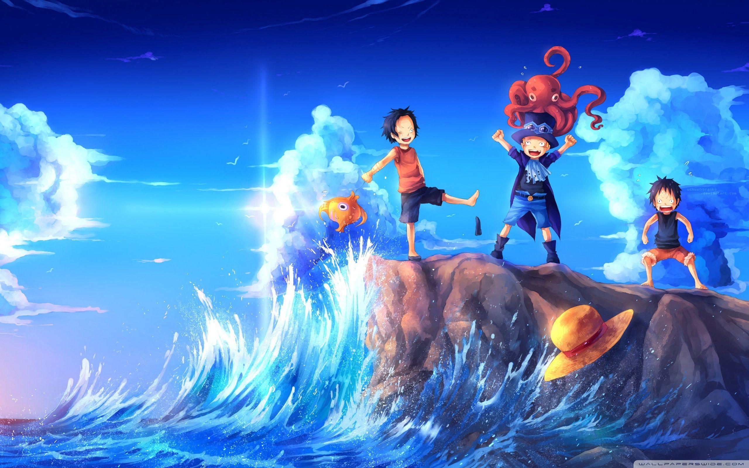 2560x1600 One Piece Art Sabo Portgas D.Ace Luffy Ultra HD Desktop Background