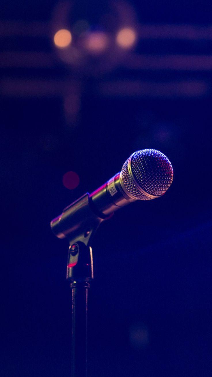 736x1308 Microphone Wallpaper in dark blue background. Dark blue
