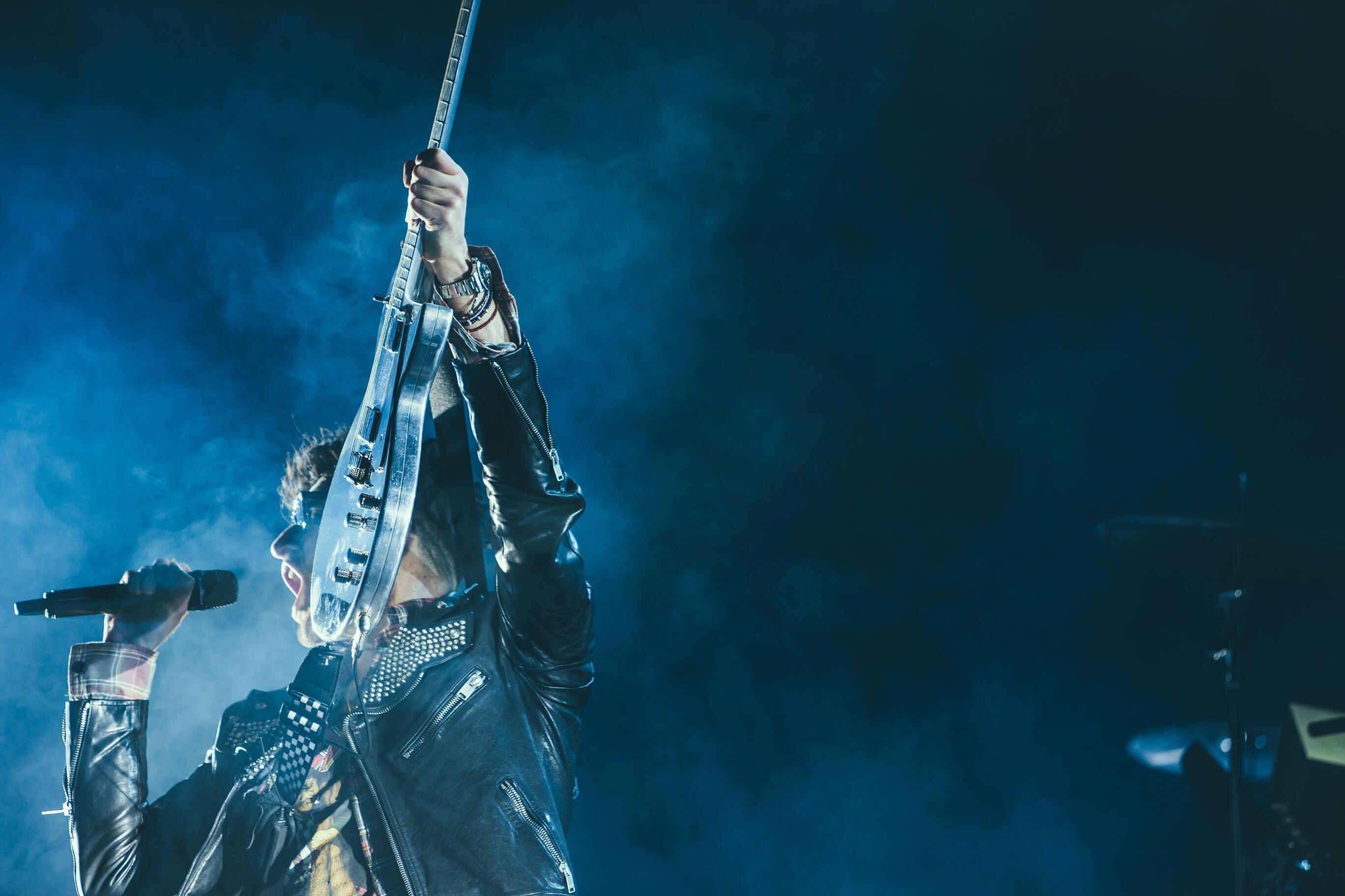 2736x1824 2736x1824 #singing, #song, #music background, #smoke, #music wallpaper, #event, #light, #wallpaper, #audio, #music, #live, #rockstar, #performance, #blue, #guitar, #leather jacket, #Creative Commons image, #rockandroll, #holding, #microphone