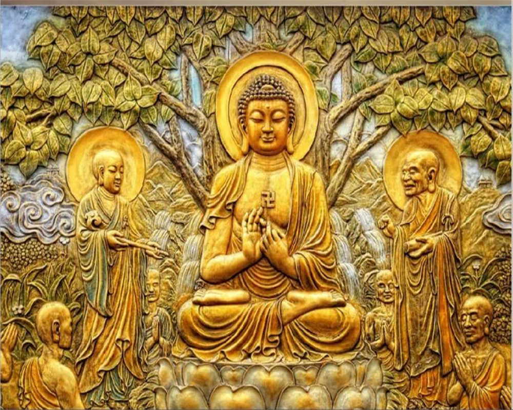 1000x800 Beibehang Custom wallpaper Golden relief linden tree Buddha TV