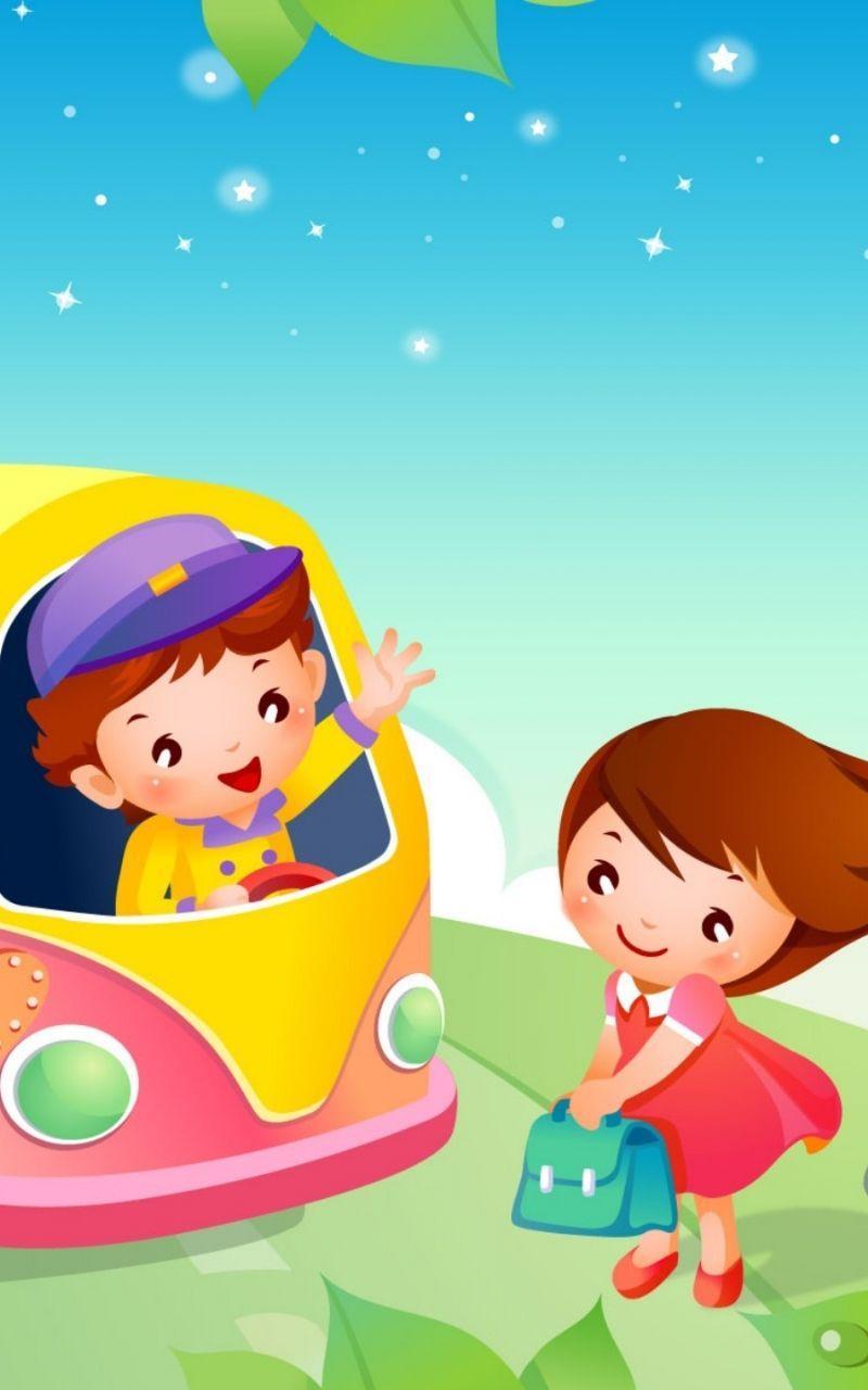 800x1280 Free download Kids School Bus Cartoon High Resolution Wallpaper