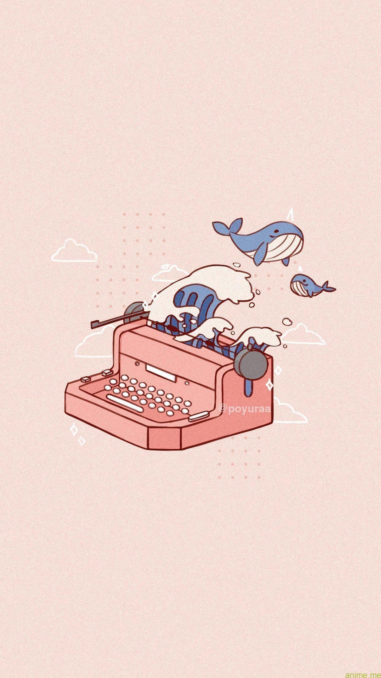 1242x2208 Cute Pink Aesthetic Narwhal Wave Typewriter Doodle Telephone Wallpaper# aesthetic #cu