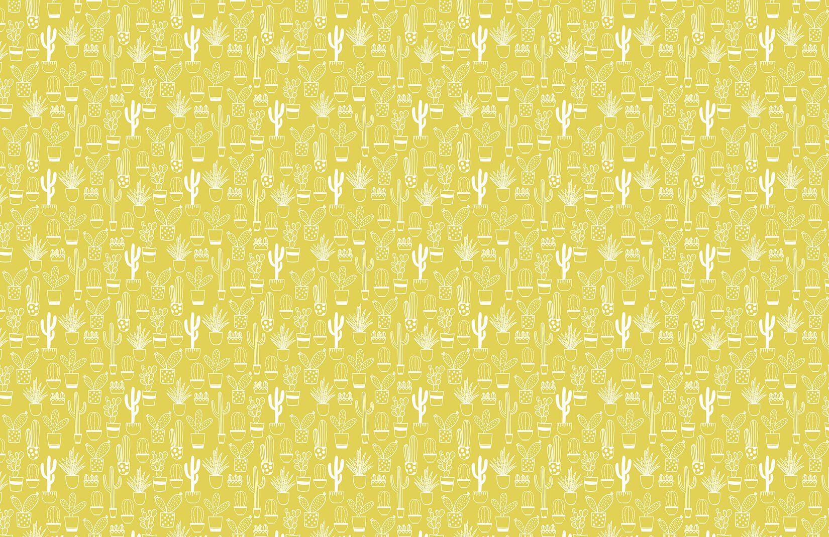 1650x1070 Naïve Cactus Yellow Repeat Pattern Wallpaper