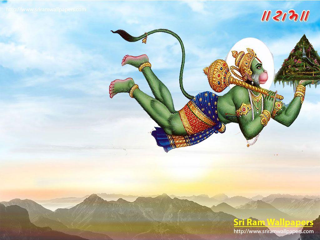 1024x768 Hanuman ji flying picture for mobile downloads