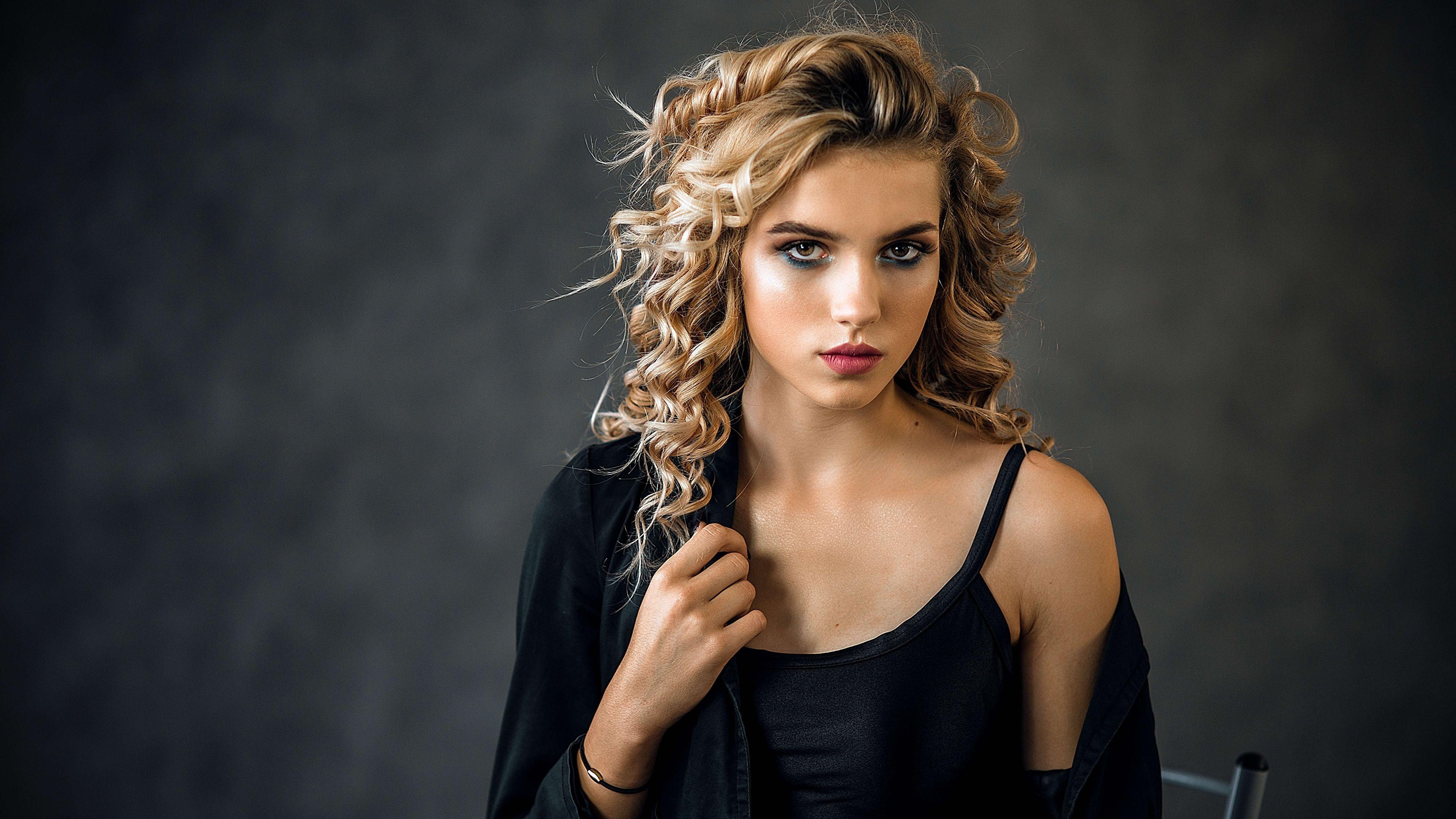 3840x2160 Wallpaper Blonde girl Makeup Vladimir Vasiliev Beautiful 3840x2160