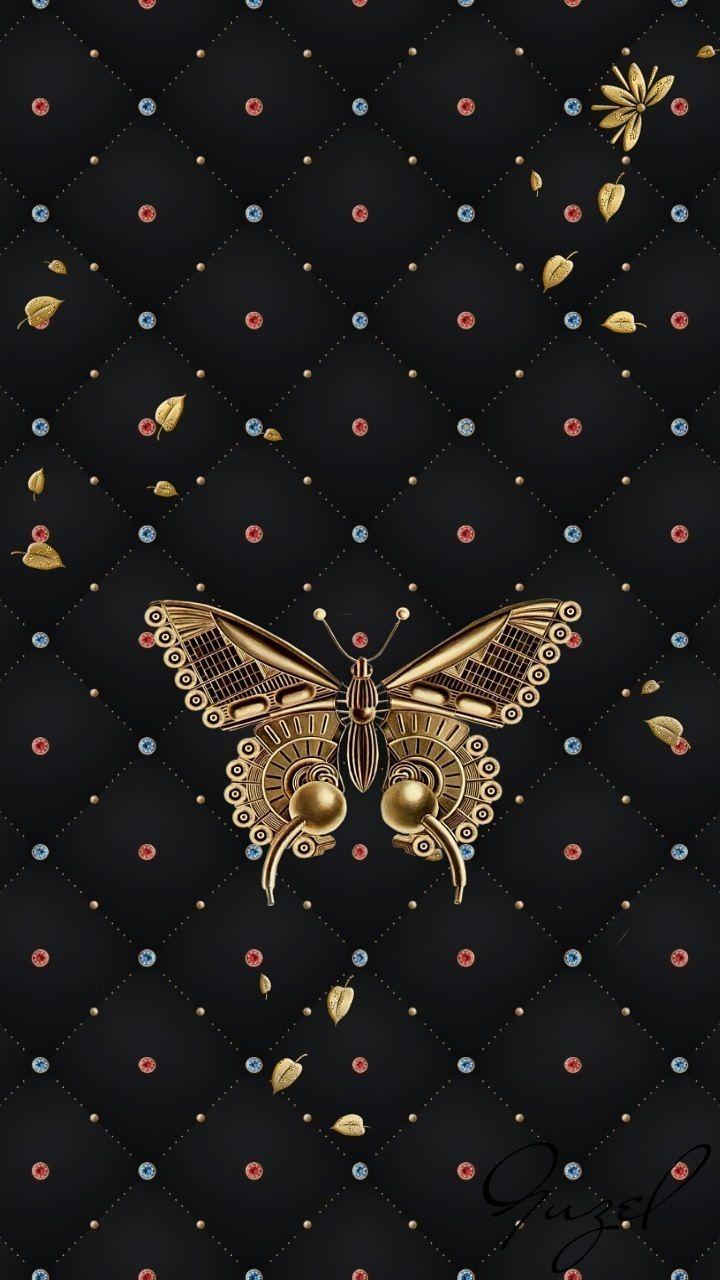 720x1280 Gold Butterfly on Black Wallpaper.By Artist Unknown. Bow wallpaper, Butterfly wallpaper, Wallpaper display
