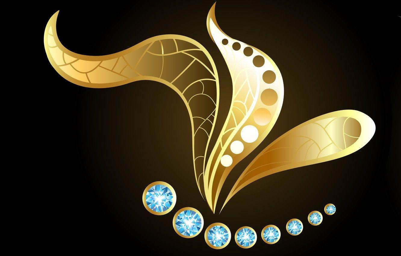 1332x850 Wallpaper the dark background, pebbles, Golden butterfly image for desktop, section абстракции