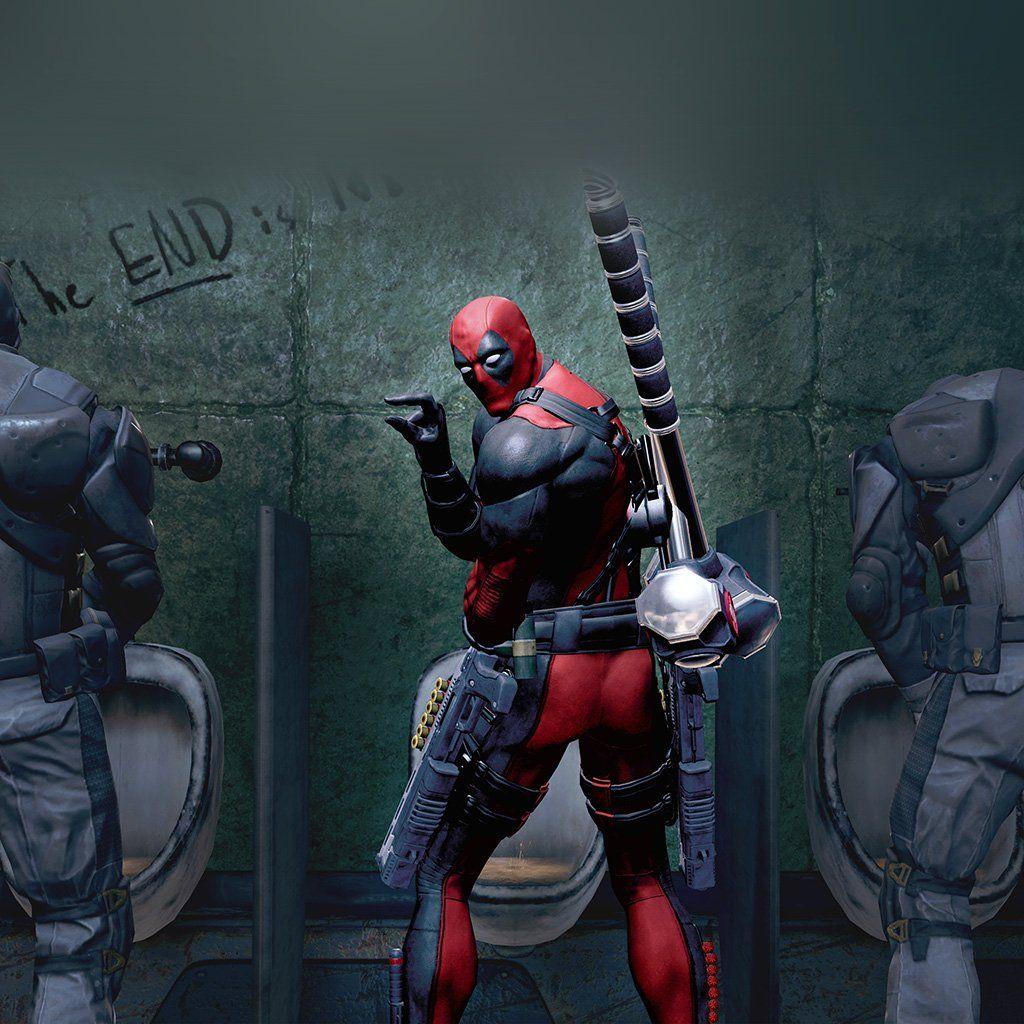1024x1024 Deadpool Superhero Art Pee Marvel iPad Wallpaper Free Download