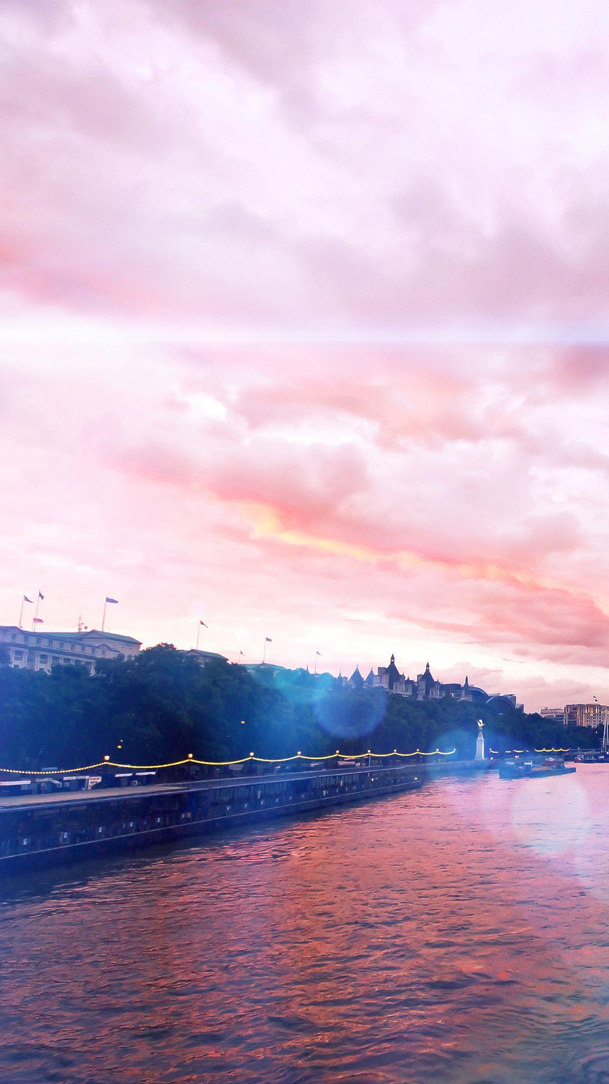 1242x2208 Blue Flare Rainbow River City Flags Sunset android wallpaper