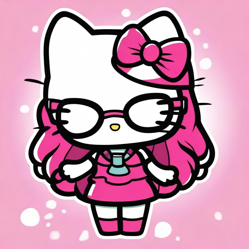 1024x1024 Meet Stylish Hello Kitty: Long Hair & Chic Glasses