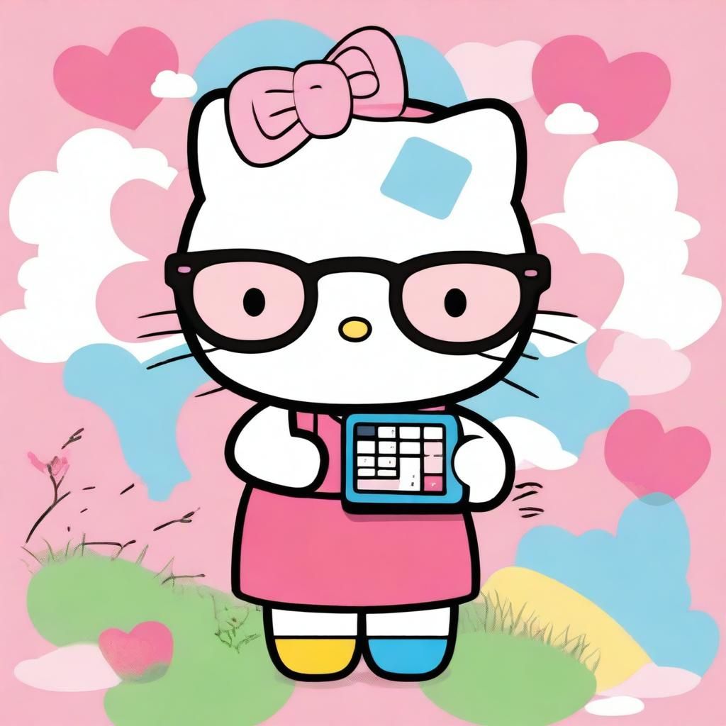 1024x1024 Hello Kitty Goes Academic: Adorable Calculator & Glasses Look