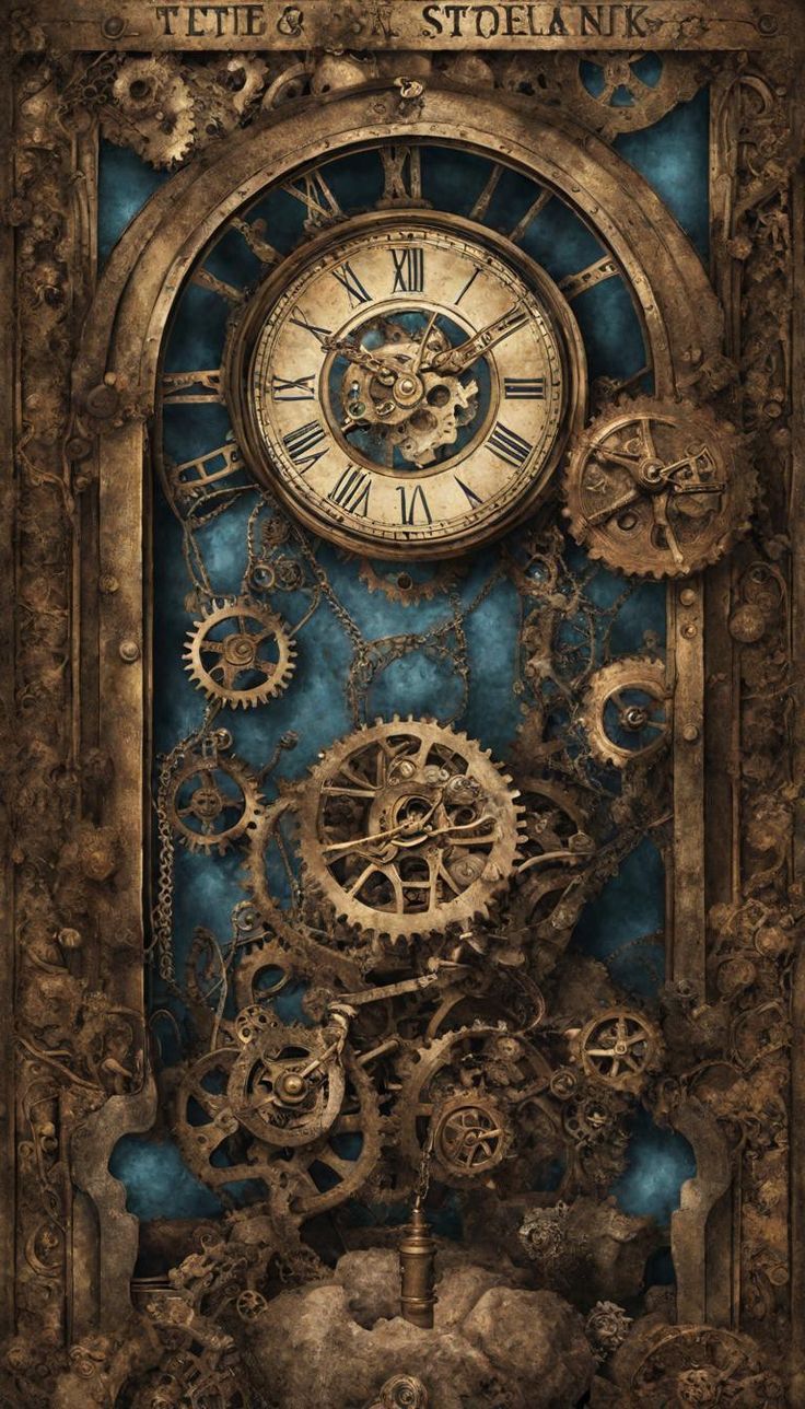 736x1288 Vintage steampunk wallpaper. Steampunk clockwork clocks wallpaper, Vintage clock art background, Clockpunk