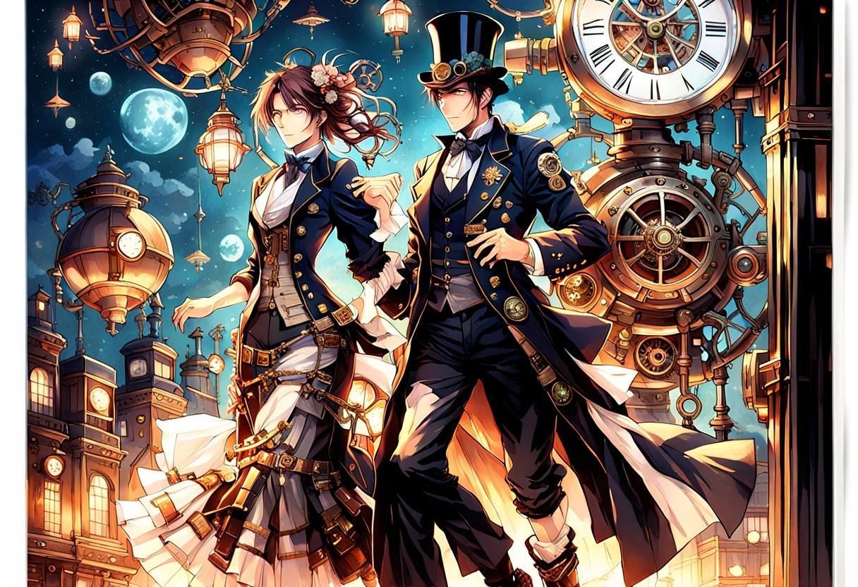 1216x832 Steampunk Dance in a Clockpunk City