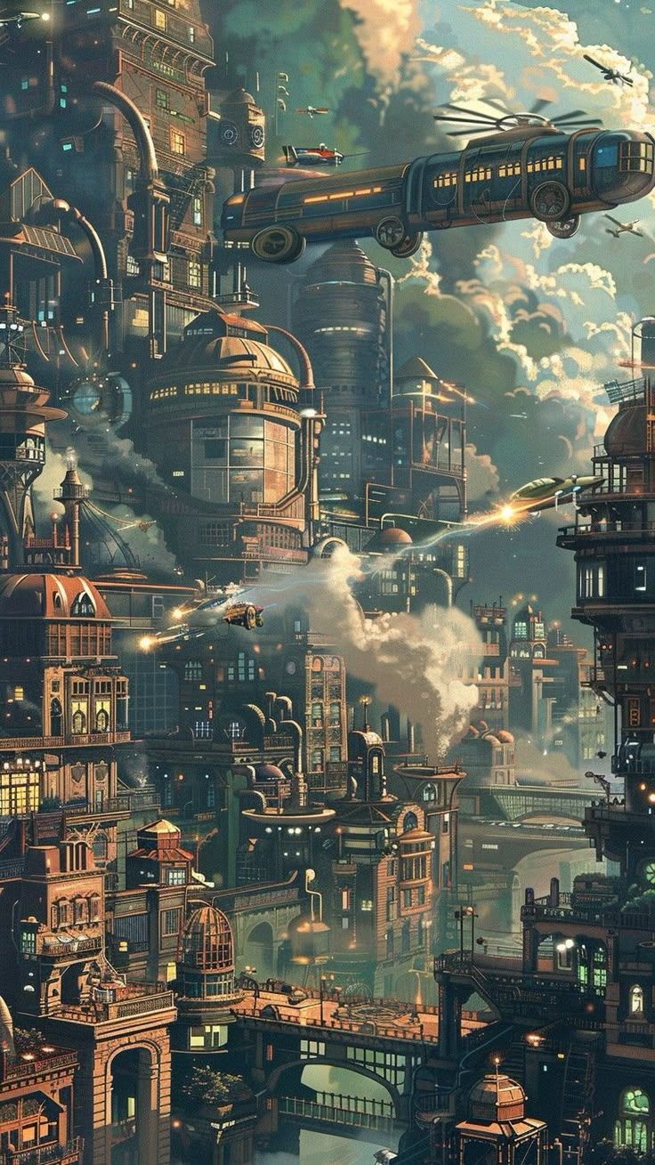 736x1309 Steampunk fantasy city