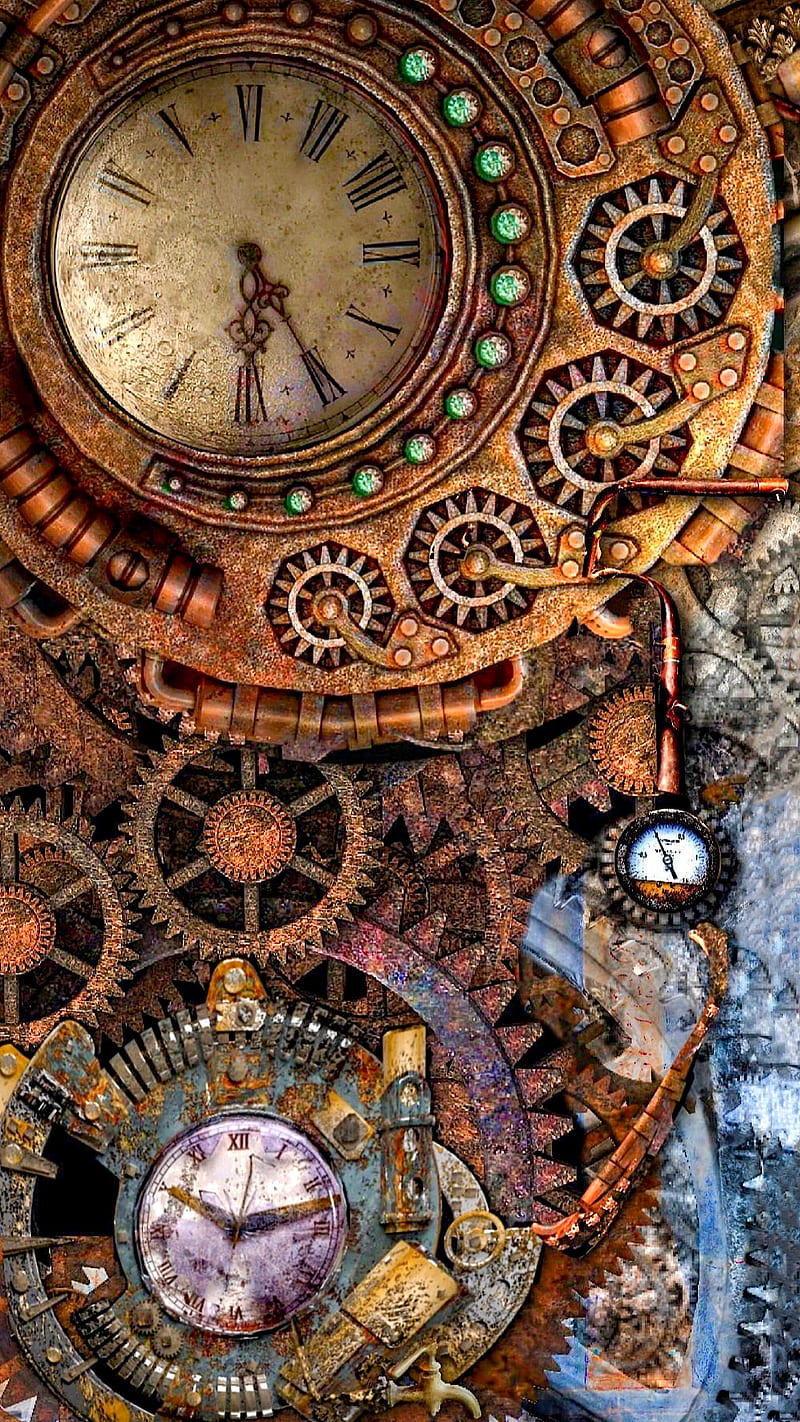 800x1422 HD steampunk clock wallpaper