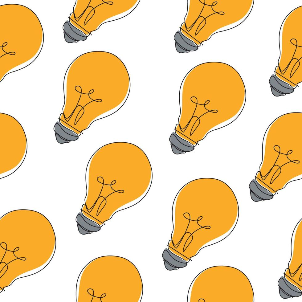 980x980 Seamless pattern of linear light bulb icon. Fashionable minimalist illustration. Drawing in one line. Vector illustration