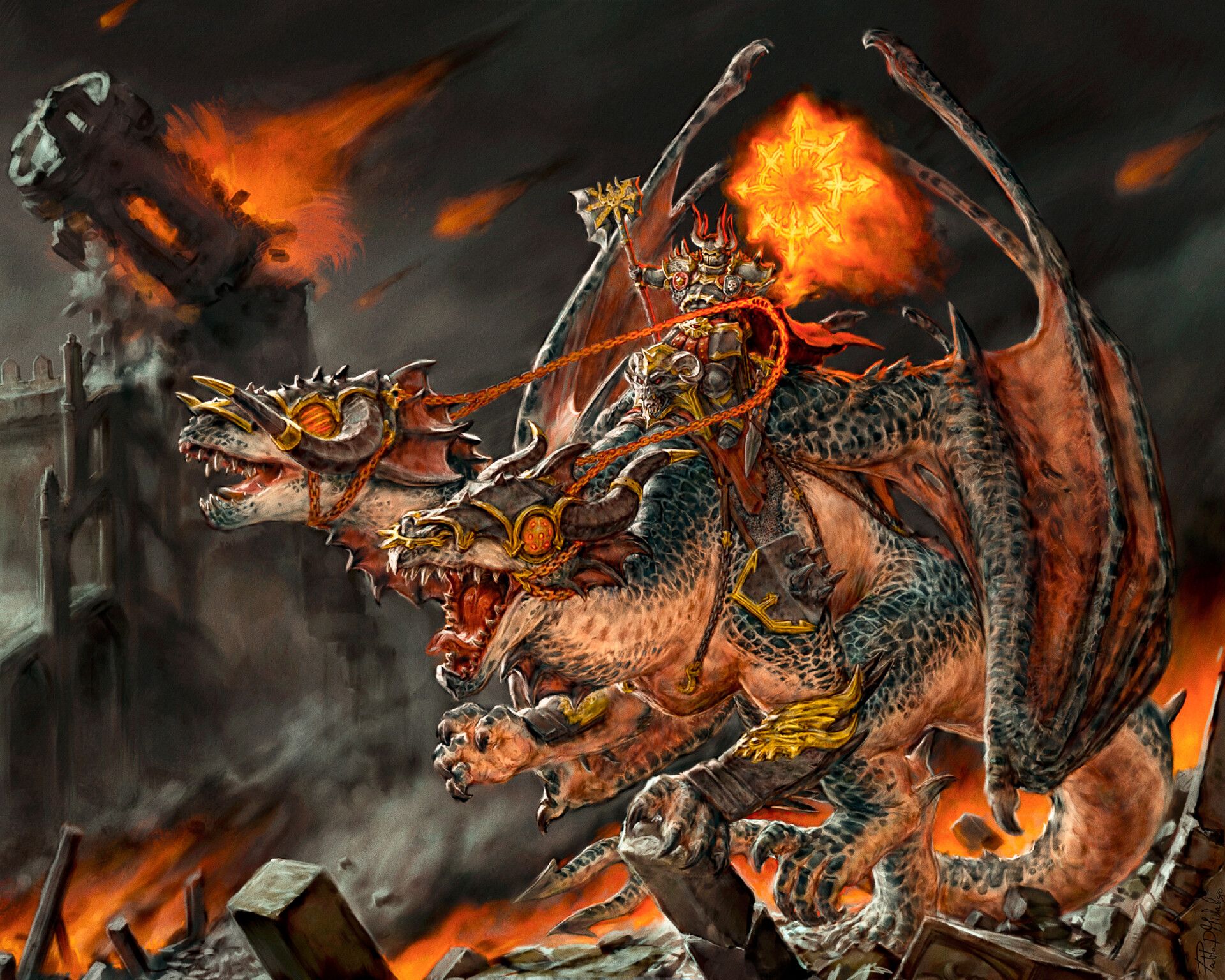 1920x1536 Death And Ruin, Chaos Lord On Dragon (Warhammer Fan Art)