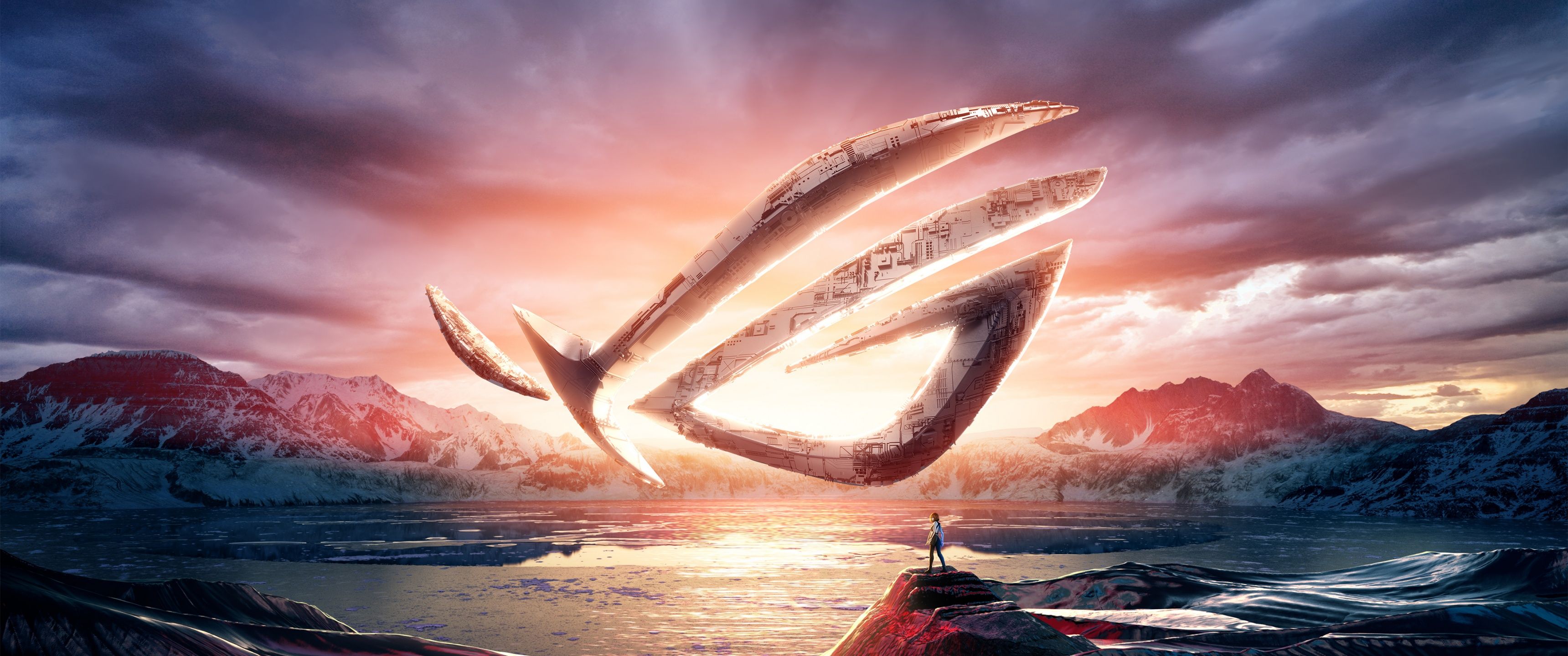 3440x1440 ASUS ROG Wallpaper 4K, Mountains, Surrealism