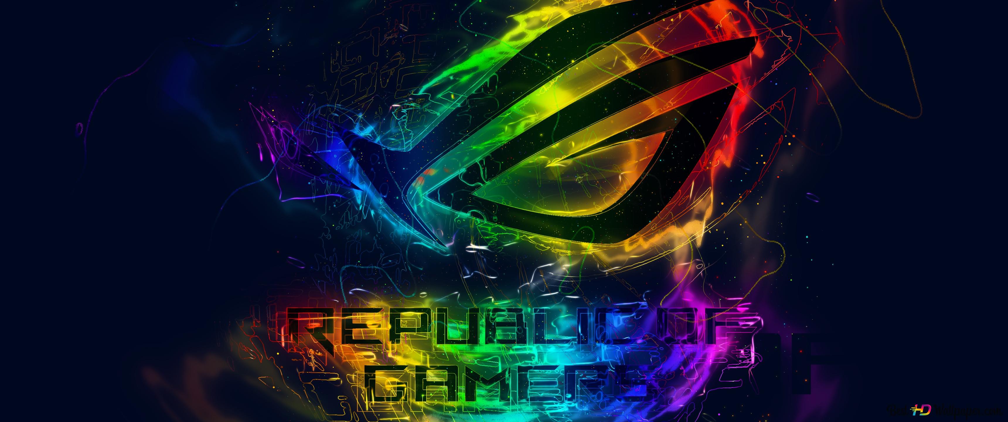 3440x1440 Asus ROG [Republic of Gamers] Abstract Neon Rainbow LOGO 4K wallpaper download