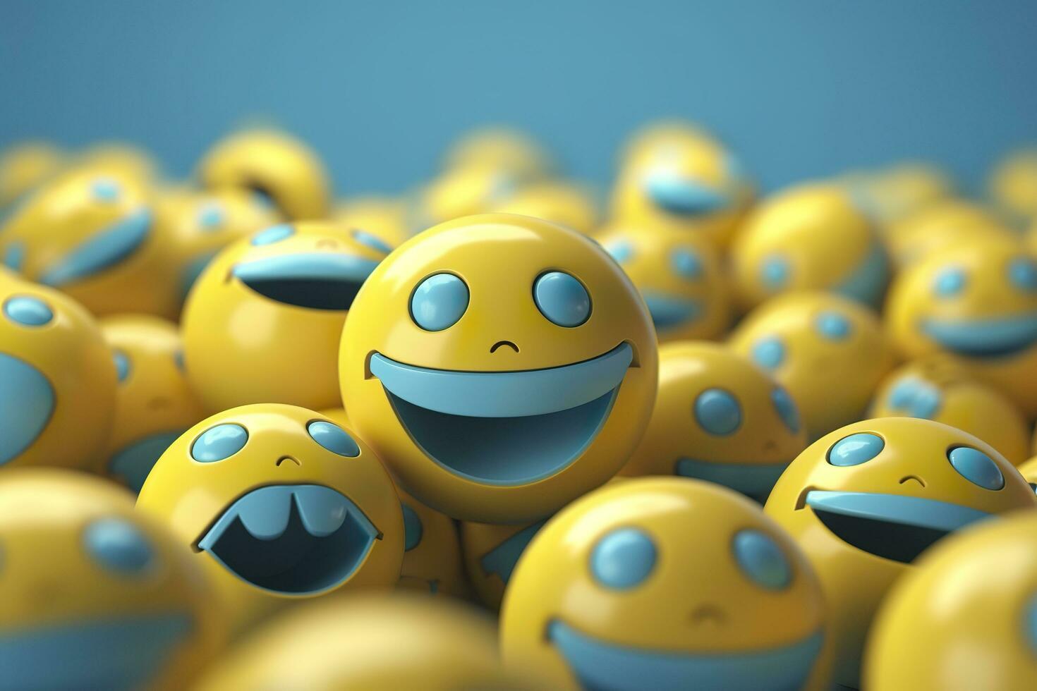 1470x980 Happy and laughing emoticons 3D rendering background, social media and communications concept. AI Generative