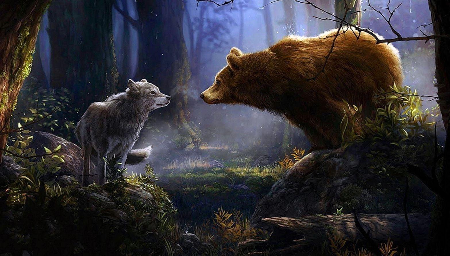 1566x892 Wolf And Bear Wallpaper Wallpaper.Pro