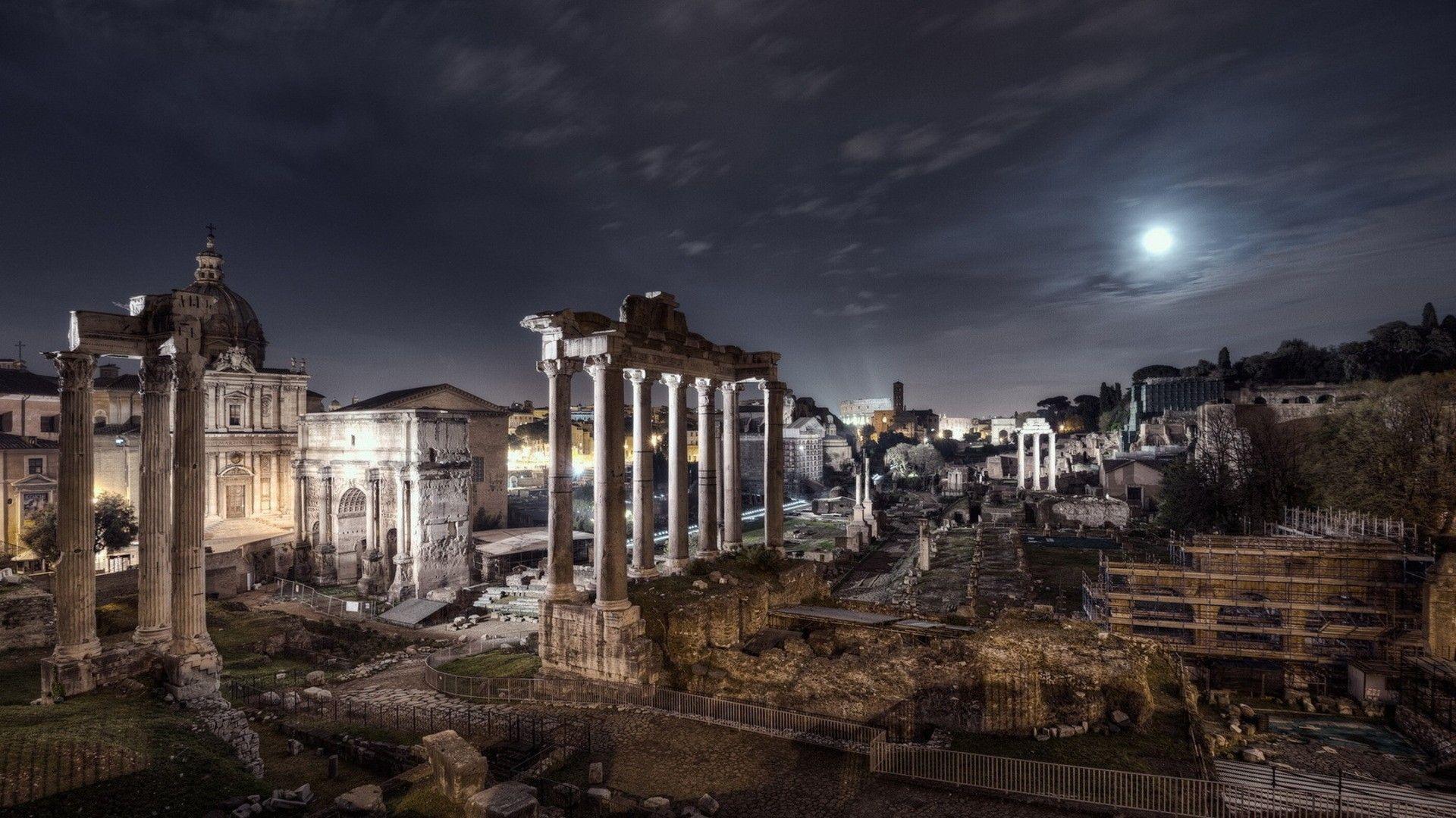 1920x1080 Ancient: Ancient Ruins Rome Moonlight Light City Moon Night Free