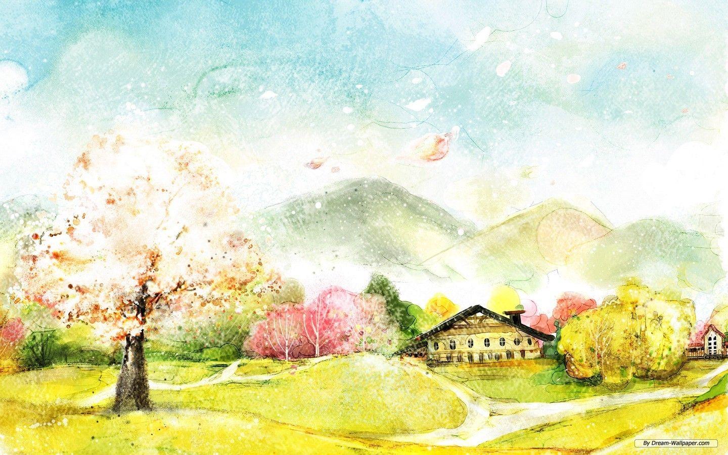 1440x900 Beautiful Drawing Scenery Pastel Tutorial. How To Draw A Village