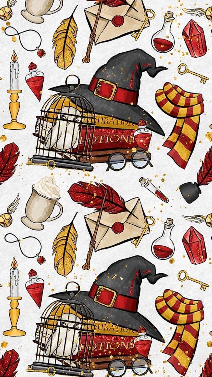 700x1244 Transfiguration Potions Textbooks Hat Glasses Gryffindor Scarves Cute Harry Potter Wallpap. Harry Potter Background, Harry Potter Wallpaper, Harry Potter Drawings