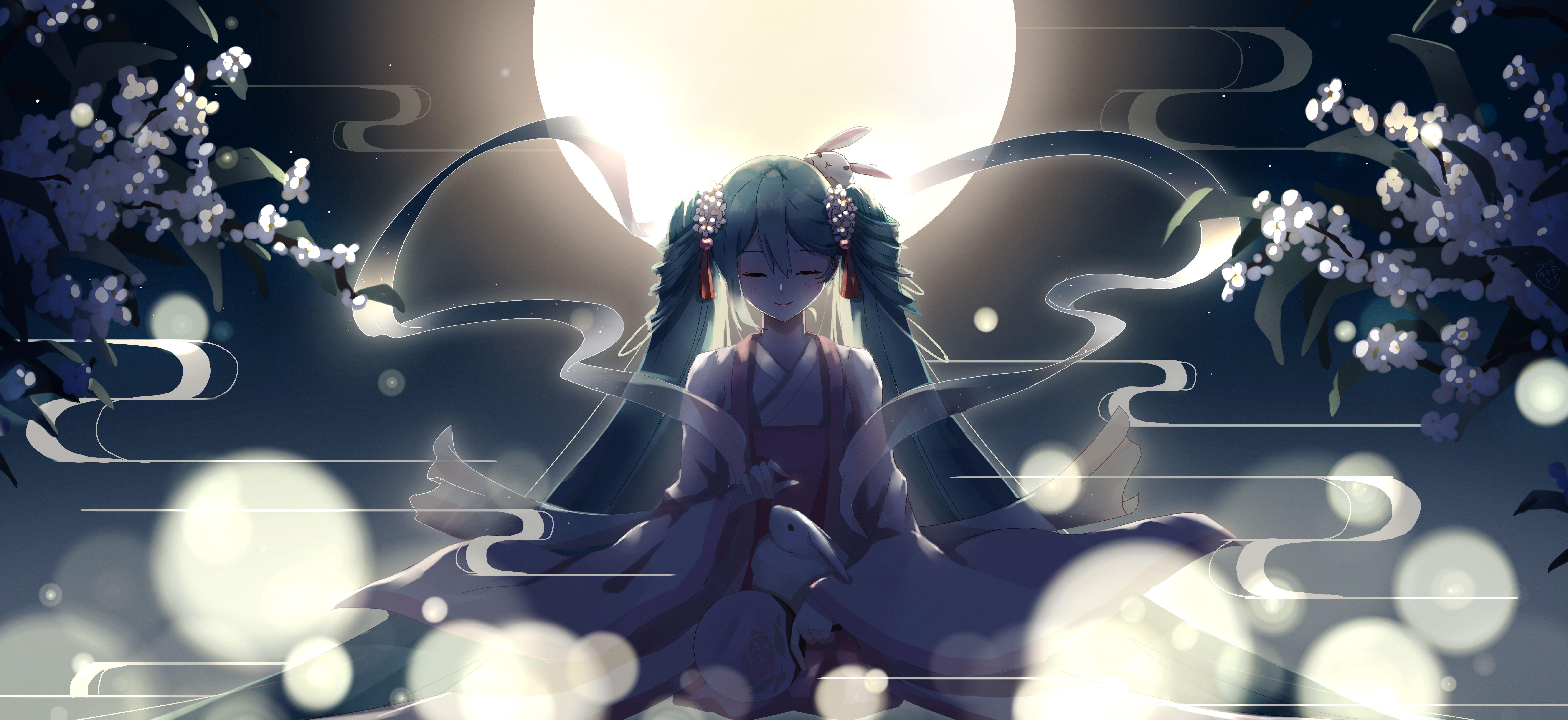 6890x3166 Wallpaper Hatsune Miku, Anime girl, Moon, 5K, Anime,. Wallpaper for iPhone, Android, Mobile and Desktop