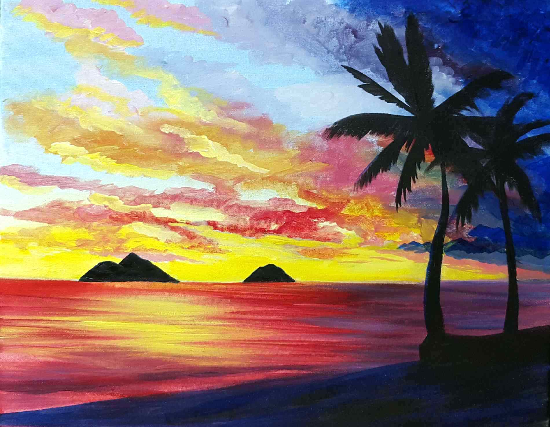 1900x1473 Beach Scene Wallpaper Landscape Sunset Drawing Easy Soft Pastel