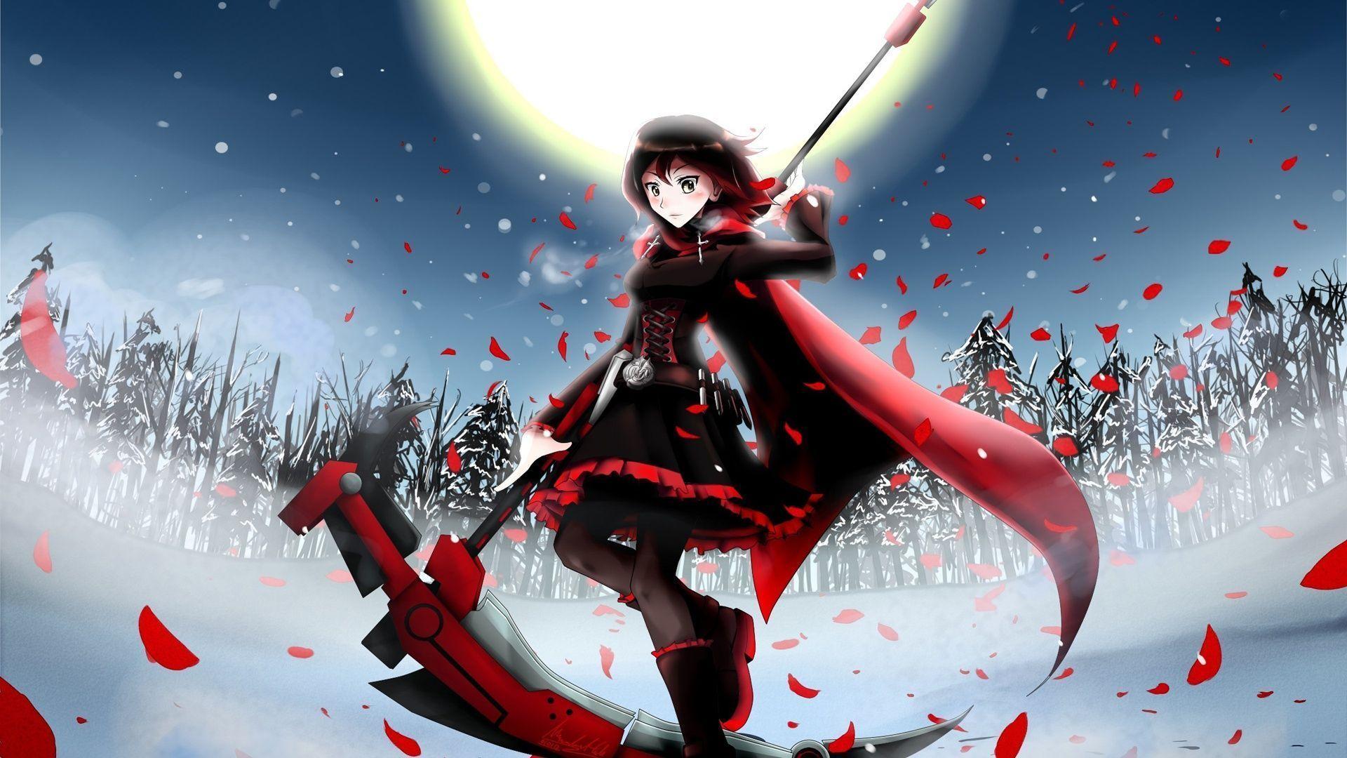 1920x1080 Anime girl at winter night, moon, fields Wallpaperx1080